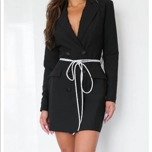 Misguided black blazer dress with diamond belt